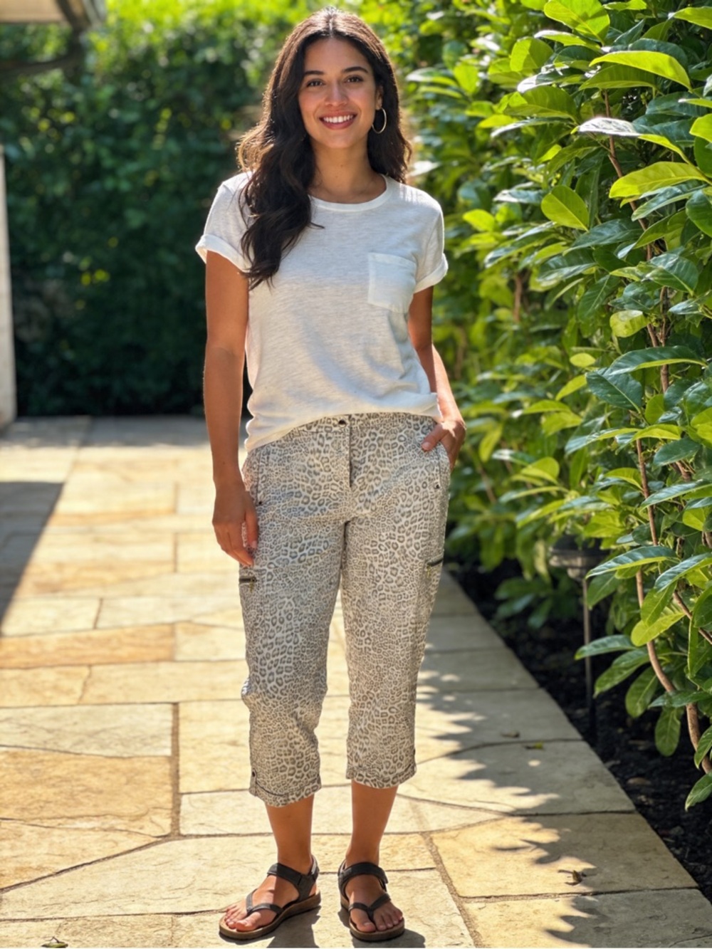 Chico's Beige Leopard Print Cargo Capris